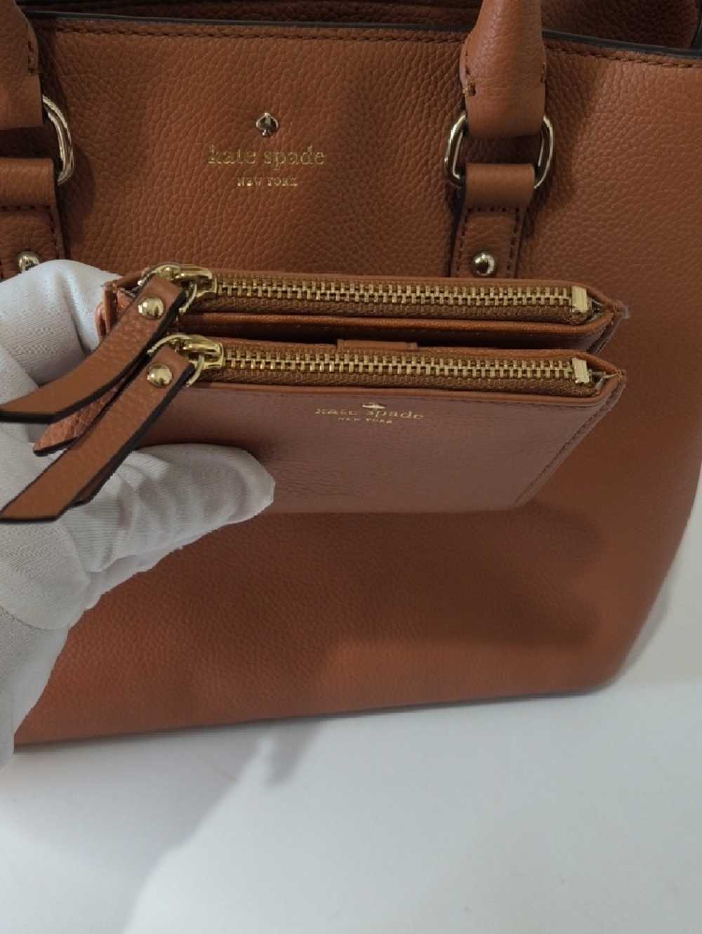 kate spade Cognac Pebbled Leather Tote with Zip Wallet - Picture 11 of 16